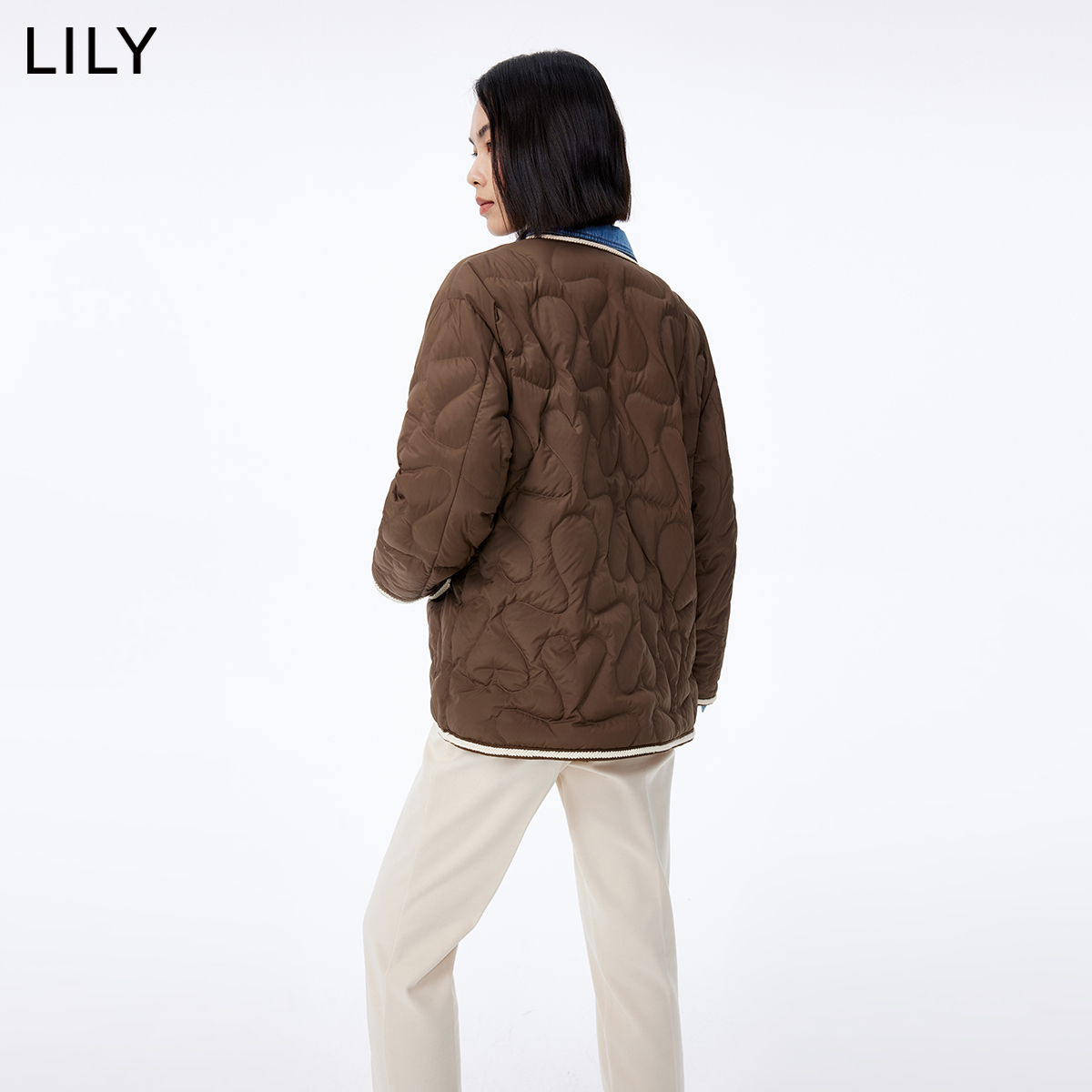 LILY2024春新款女装气质通勤优雅V领复古小香风羽绒服外套小个子-图2