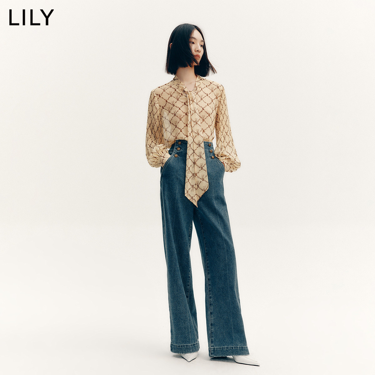 【lily迪士尼小鹿斑比系列】秋雪纺衫 LILY蕾丝衫/雪纺衫