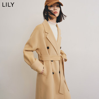 Lily/Lili Woolen Outer Suit ໃຫມ່ຄລາສສິກ Waist ຍາວ wool ສອງດ້ານ Woolen Coat ແມ່ຍິງສີດໍາ