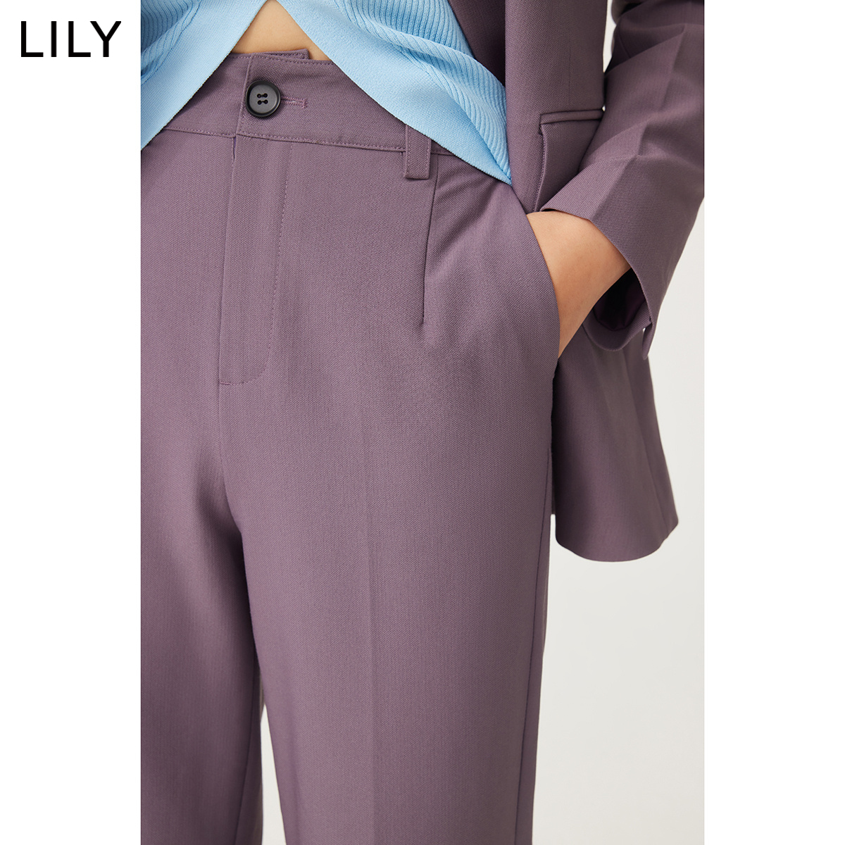 【商场同款】LILY2022秋新款女装气质纯色通勤显瘦直筒西装休闲裤 - 图0