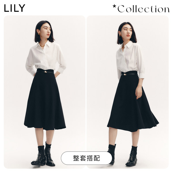 lily2023春新款气质黑色长裙半身裙