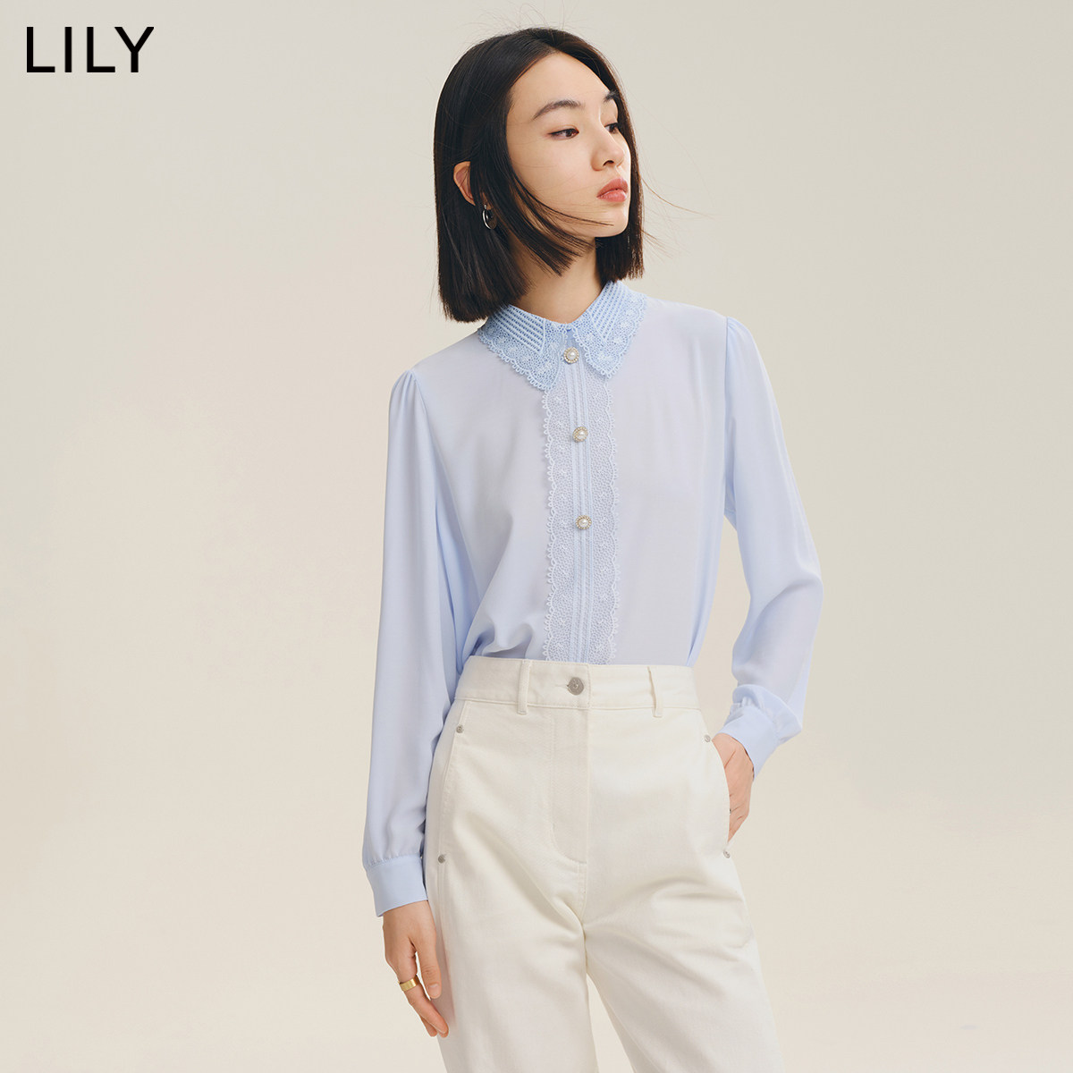 lily2022秋新款复古优雅蕾丝雪纺衫 LILY蕾丝衫/雪纺衫