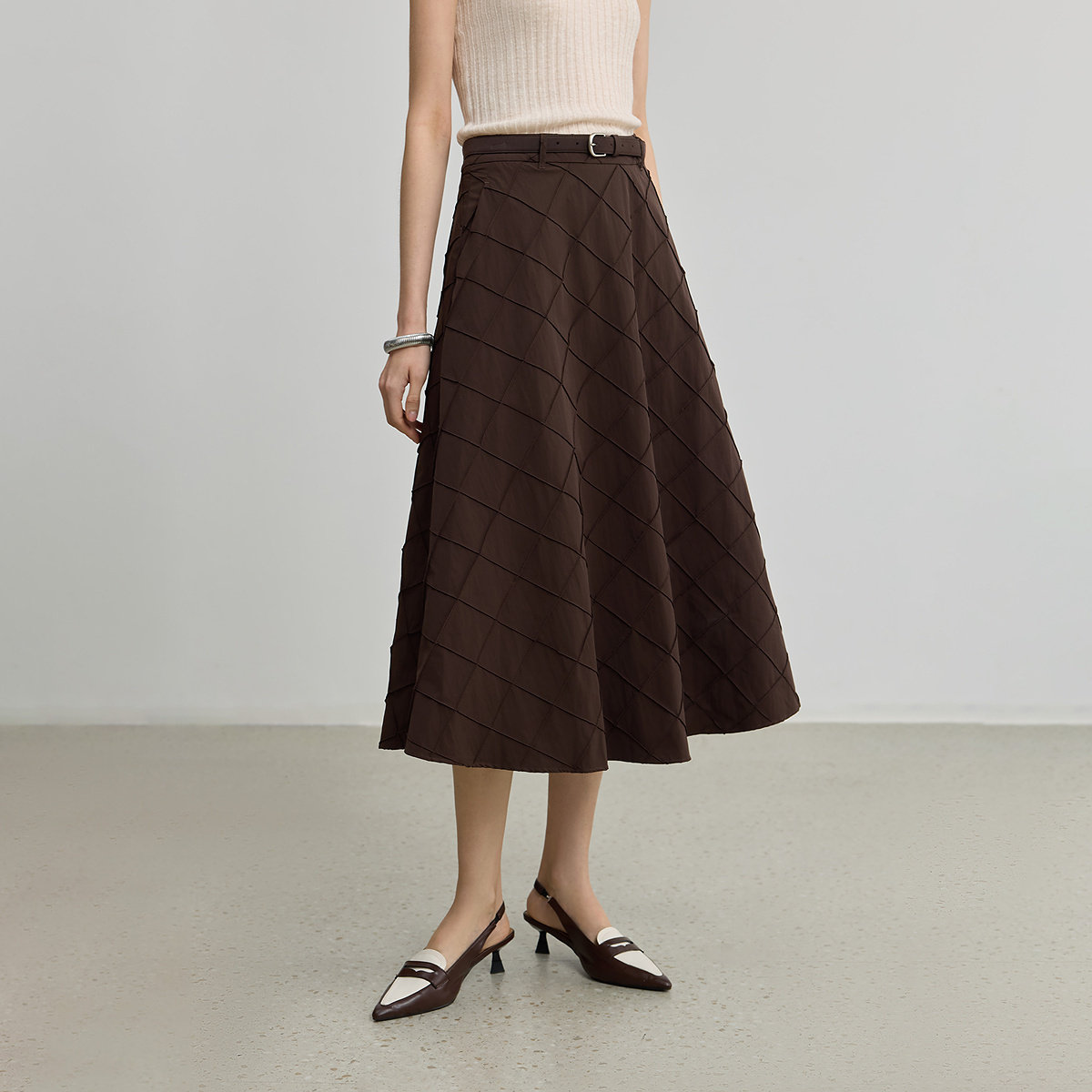 LILY2025新款复古简约立体菱格格纹宽松休闲通勤A字裙半身裙女,淘宝优惠券,粉丝福利购,淘宝优惠卷