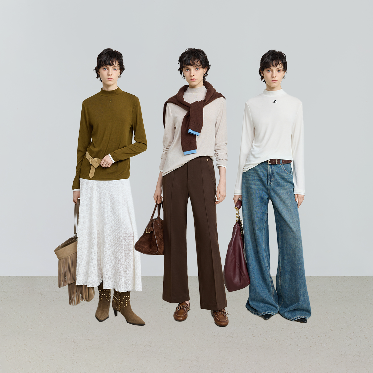 LILY2025冬新款羊毛假两件弹力修身内搭上衣半高领针织打底衫女,淘宝优惠券,粉丝福利购,淘宝优惠卷