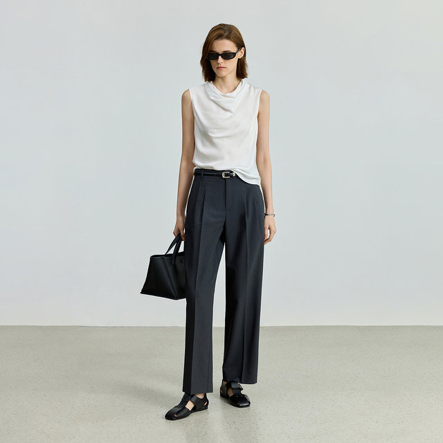 LILY commuter pants ຊຸດສີຂີ້ເຖົ່າຄລາສສິກທີ່ມີຕີນຂະຫນາດນ້ອຍ