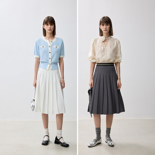 LILY autumn new women's clothing drapey versatile classic commuter mid-high waist A-line pleated skirt skirt for women