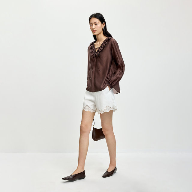 ເສື້ອຢືດ chiffon ruffled ຂົນໄປກັບ LILY lyocell