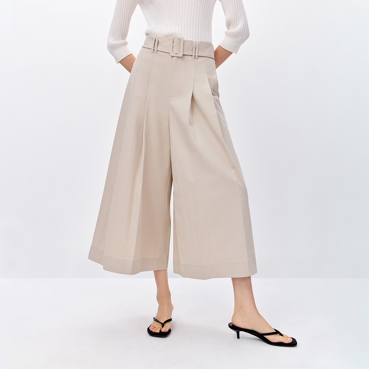 LILY2026春新款女装莱赛尔棉混纺腰带压褶休闲通勤A字七分裤裙裤,淘宝优惠券,粉丝福利购,淘宝优惠卷