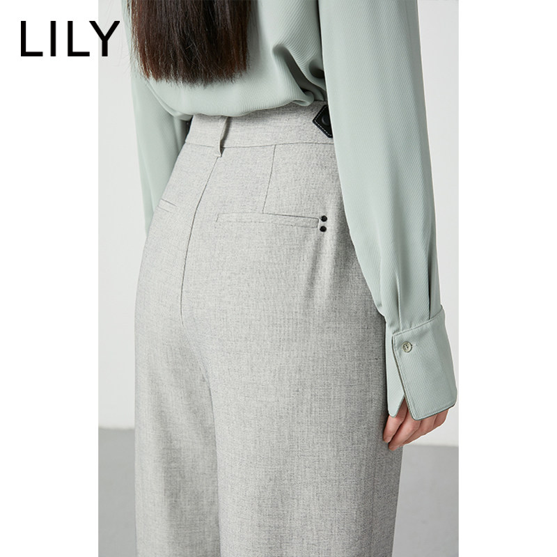 lily2020春新款女装帅气花灰阔腿裤 lily京平休闲裤