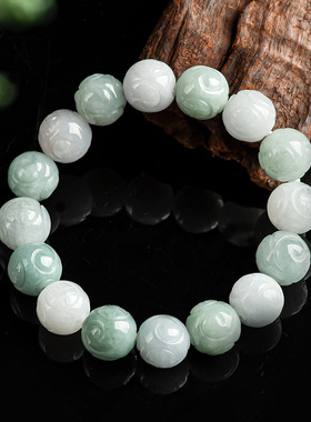 天然a货缅甸翡翠莲花玉石手串