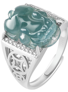 纯银天然翡翠男女情侣玉石戒指