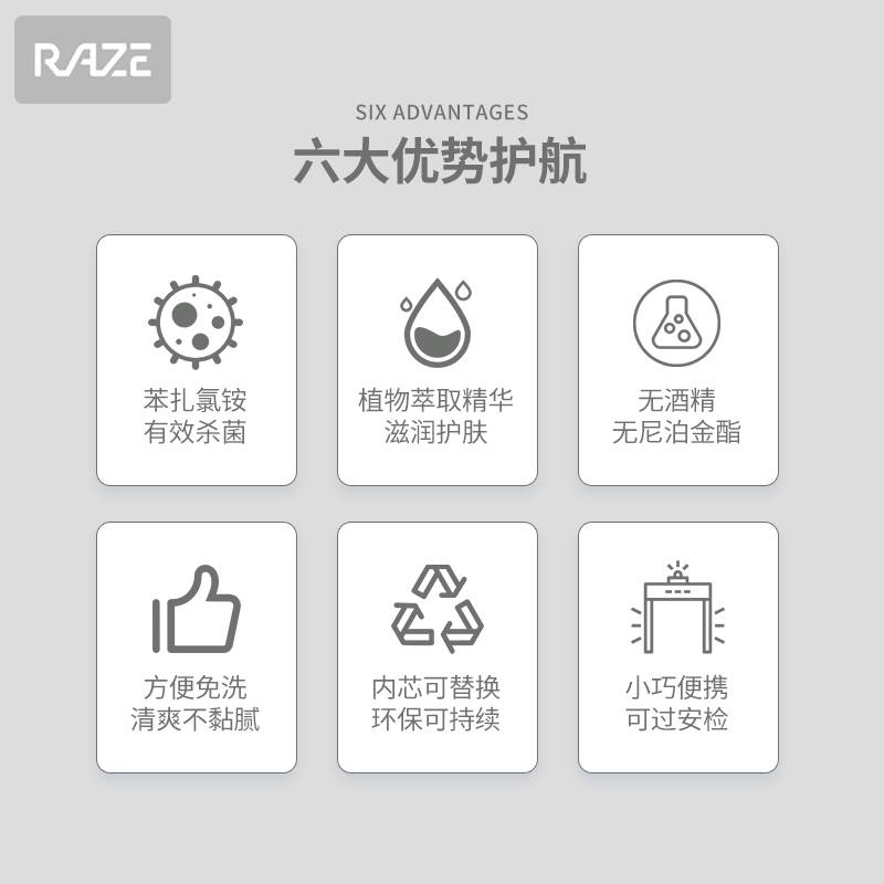 RAZE香氛消毒喷雾非酒精手部抗菌杀菌消毒液苯扎氯氨除臭抑菌喷剂 - 图2