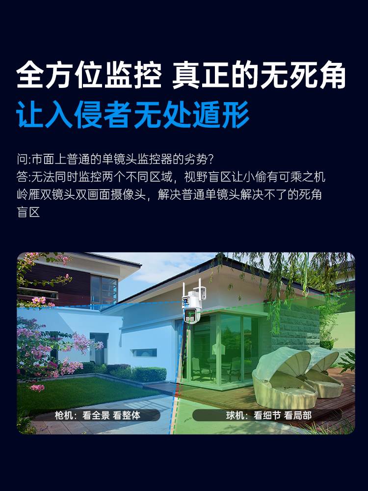 岭雁科技户外监控摄影头家用360度室外wifi网线乔安合作款摄像头 - 图1