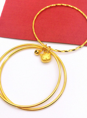 不掉色三生三世手镯镀黄金仿金手环kt猫多圈简约磨砂时尚网红手饰