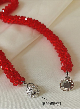 新款原创红色编织闪亮水晶项链颈链奢华晚礼服短款锁骨链毛衣链女