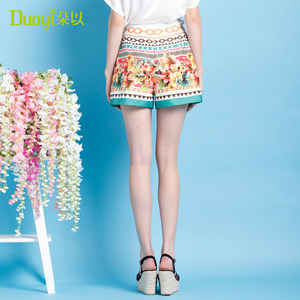 朵以夏季复古时尚印花文艺休闲裤短裤子小个子女装清仓30DX20635