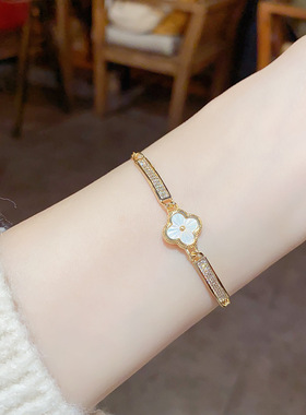 日韩甜美可爱优雅满锆贝壳花朵抽拉式手链气质时尚小众设计感手饰