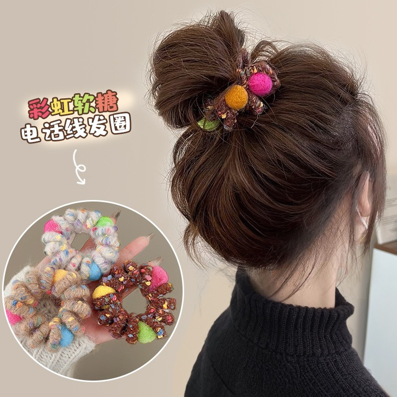 秋冬彩色电话线发圈女百搭毛绒绒发绳无痕不伤发头绳发饰扎头皮筋,淘宝优惠券,粉丝福利购,淘宝优惠卷
