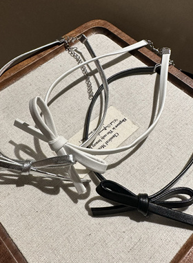 皮质银色赛博朋克风choker辣妹蝴蝶结项圈小众设计感甜酷颈带女