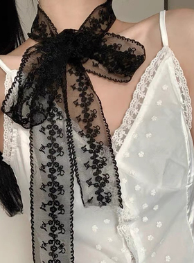 韩系蕾丝碎花花边丝巾围脖女春夏氛围感脖子配饰百搭飘带绑发发饰