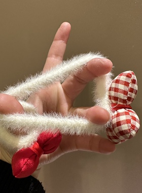 甜美可爱红色格子蝴蝶结发绳