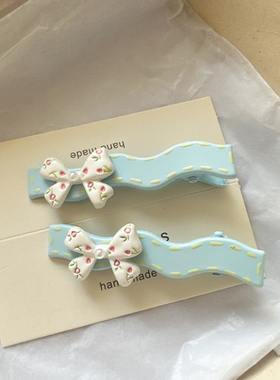 仙仙的浅蓝色小碎花蝴蝶结发夹