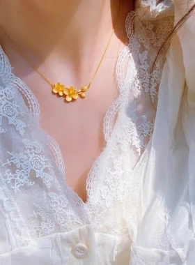 丁香花项链古法沙金小众设计花朵颈链复古简约气质朱槿花锁骨链