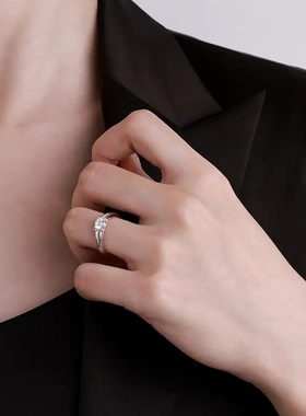 闪亮s925纯银爱情轨迹男女同款开口可调节简约风莫桑石优雅戒指