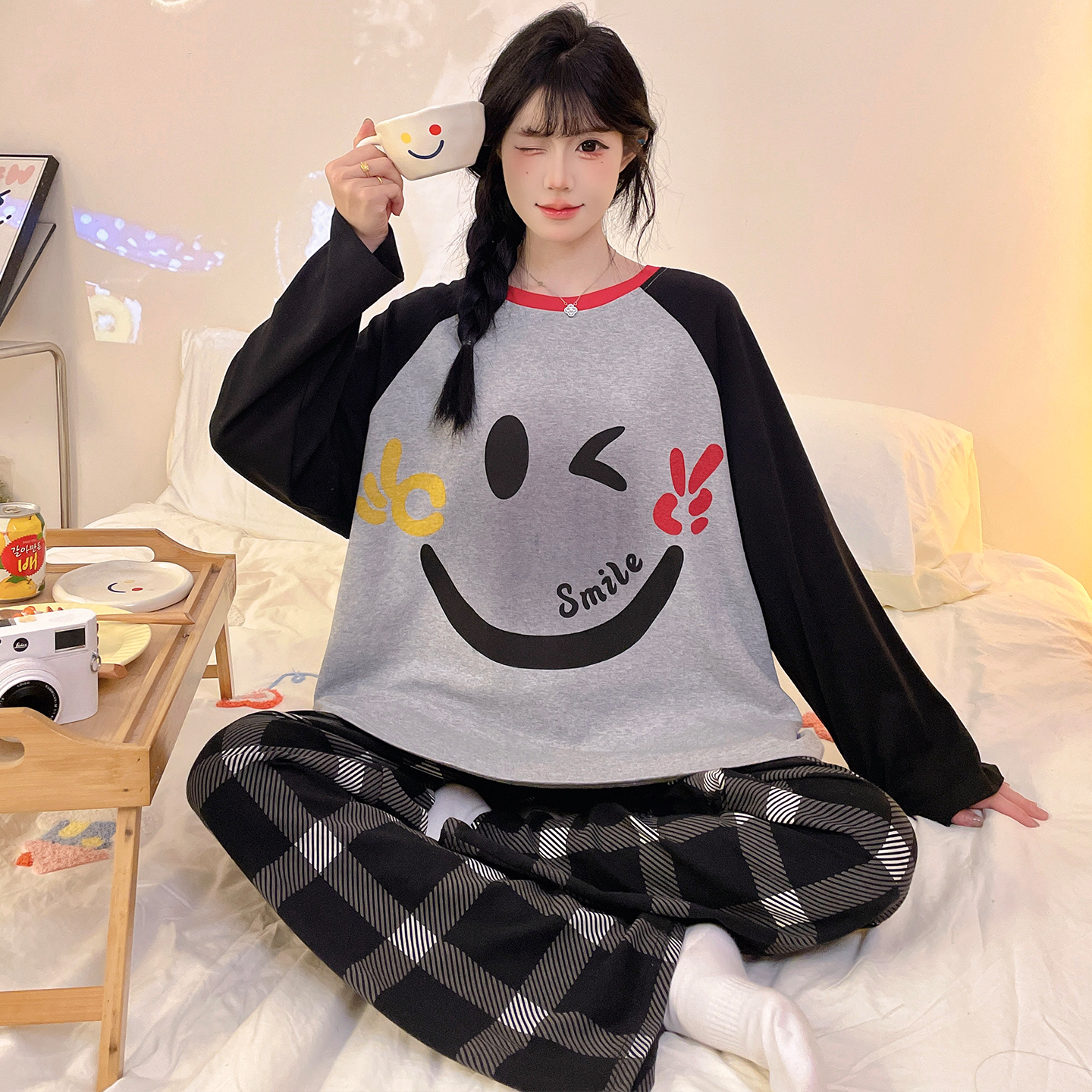 哆啦a梦睡衣女情侣纯棉长袖卡通春秋款大码男士秋冬季家居服套装 - 图1