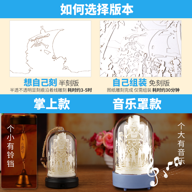 掌上光影纸雕灯 雪橇 剪纸3diy手工材料包创意礼物抖音同款小夜灯 - 图3