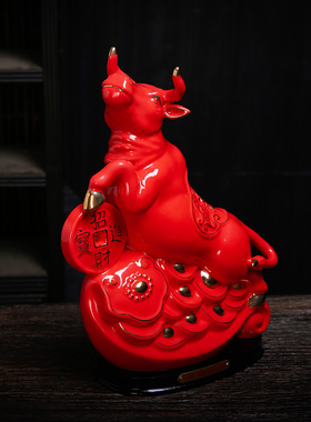 描金乾坤招财风水生肖牛德化陶瓷