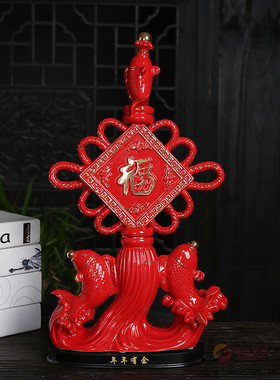 工艺陶瓷中国红酒柜摆件结婚礼品