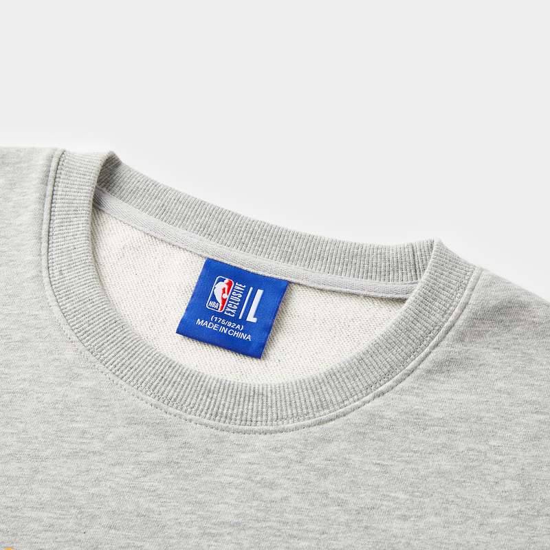 NBA官方正品金州勇士队宽松圆领卫衣花灰色/白色 - 图1