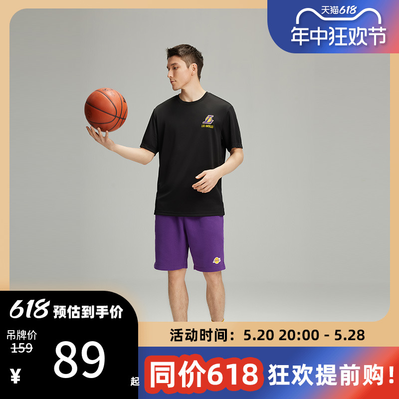 NBA夏季新款短袖中性休闲黑色T恤投篮服湖人/勇士/快船/太阳-图0