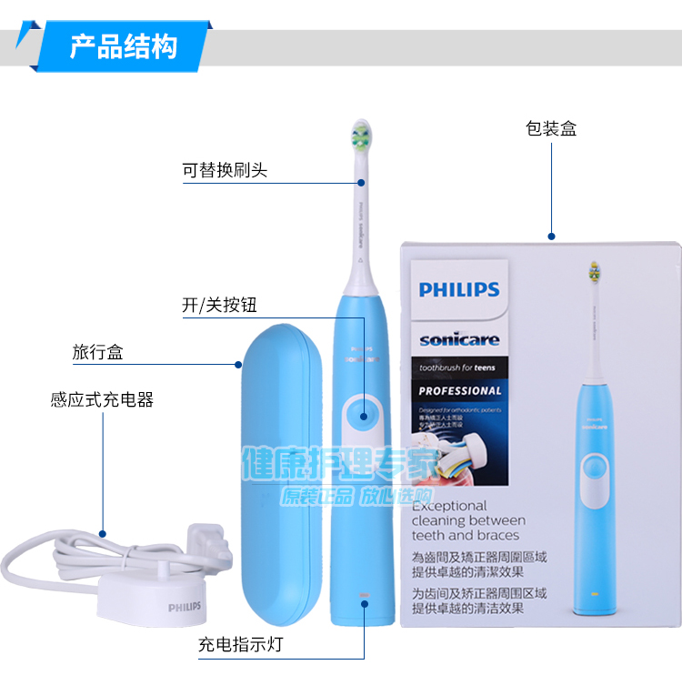 飞利浦电动牙刷hx6284适用矫正正畸牙套专用/儿童/成人牙龈6616-图2