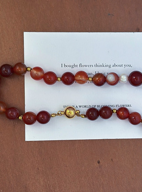 734钛钢磁吸新款复古轻奢天然纹理红玛瑙串珠项链小众个性锁骨链