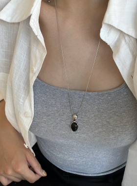 734钛钢黑玛瑙可调节项链金银双色抽拉可调节蛇骨加长气质毛衣链