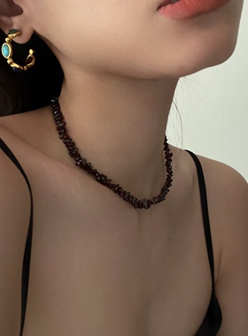 石榴石串珠镀金锁骨链