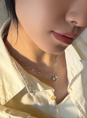 734钛钢双层白金色球球蛇骨项链不掉色卫衣链