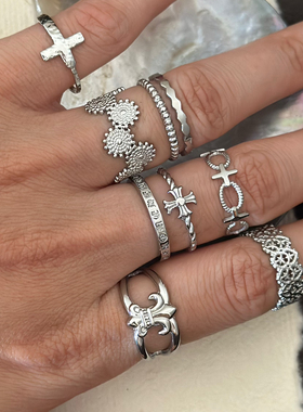 734不掉色钛钢小众高级鸢尾花戒指ins风个性简约百搭食指戒