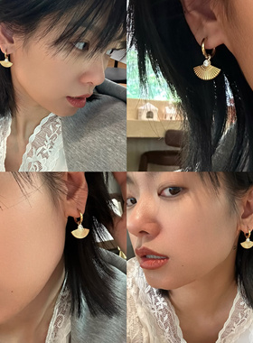 734钛钢扇形耳环灵动百搭耳坠女高级气质不掉色复古首饰