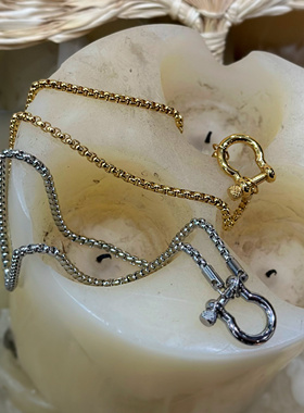 钛钢马蹄扣项链重工螺丝重工毛衣链秋冬夸张锁骨链