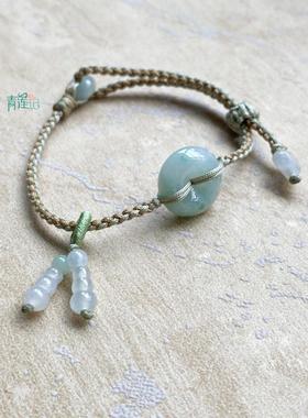 玉石平安扣手绳青莲记A货翡翠