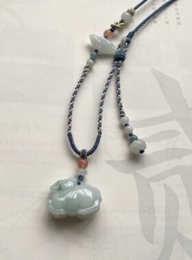A货翡翠老糯种唐马吊坠项链
