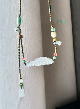 【青莲记】原创纯手工编织缅甸天然A货翡翠如意玉横项链毛衣链