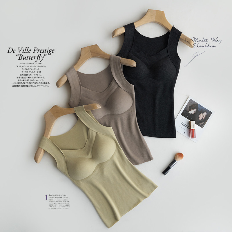 带胸垫赫本领德绒保暖背心女款无痕发热一体式秋冬季内搭打底上衣,淘宝优惠券,粉丝福利购,淘宝优惠卷