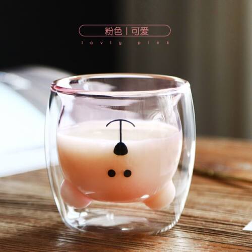 网红双层耐热玻璃杯子小熊卡通创意咖啡果汁牛奶水杯家用抖音同款 - 图0