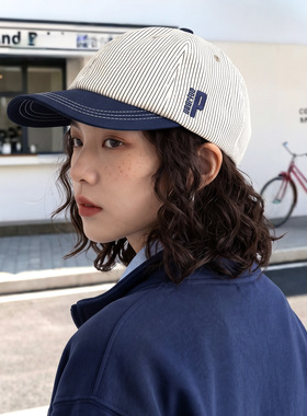 竖条纹拼接鸭舌帽女个性潮刺绣小字母棒球帽百搭帽子女款2026新款