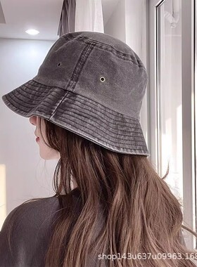日系复古水洗牛仔渔夫帽女夏氛围感遮阳防晒帽大头围水桶帽子盆帽