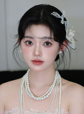 发夹边夹蕾丝串珠日韩森系超仙美